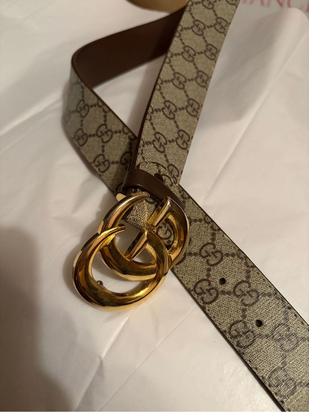 Gucci Beige GG Supreme Canvas Belt with Gold Double G Buckle